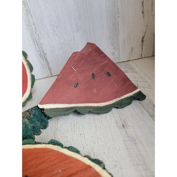 Vintage folk art bark wooden watermelon fruit piece set decor summer home - Picture 11 of 12